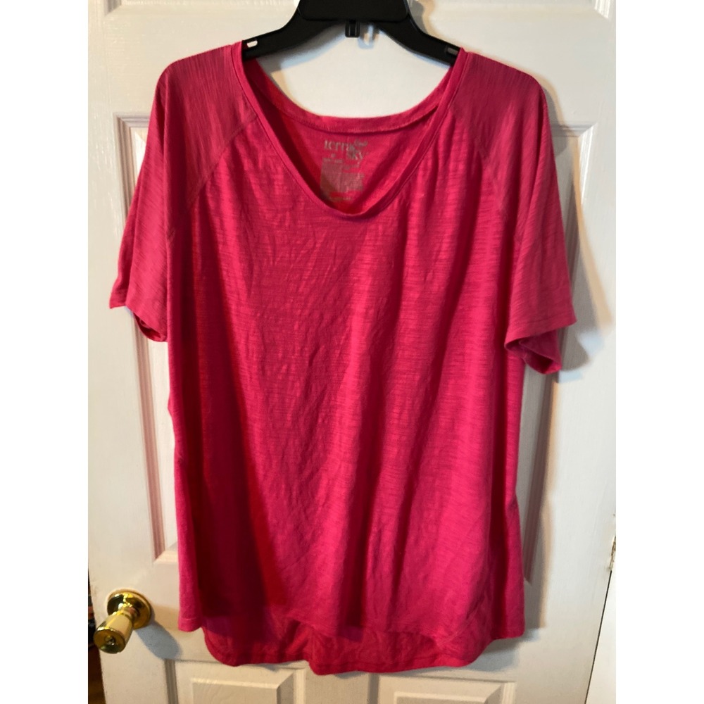 Terra & Sky Womens 2X Fuchsia Burst Slub Knit Scoop Neck High Low T-Shirt Top